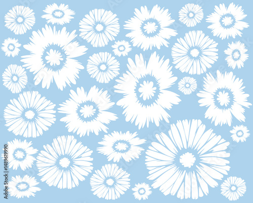 Daisy flower pattern blue color background layout banner cover packaging print art editable