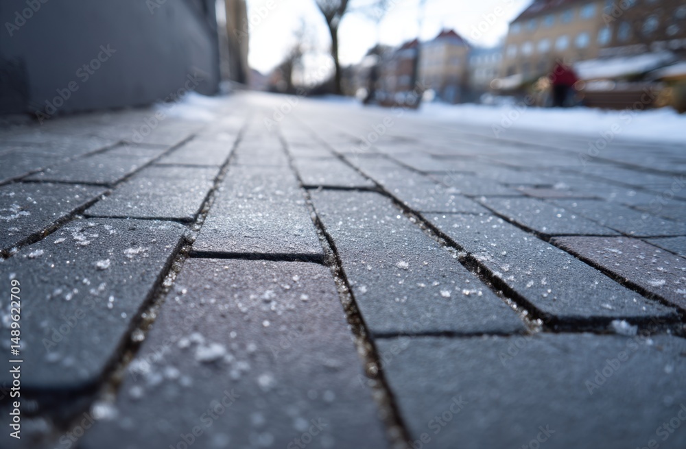 Obraz premium Sidewalk brick pavement with snow