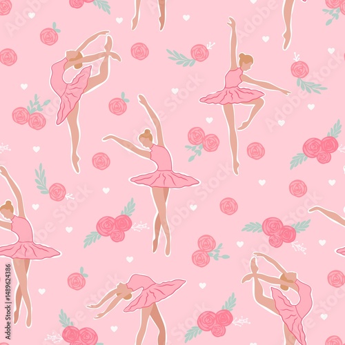 ballerinas in costumes pattern design on pink background