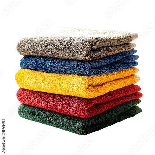 Stack of Soft and Fluffy Bath Towels in Various Colors
