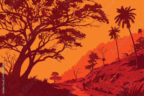 4 a majestic tree in a desert landscape, with rocky cliffs in the background, vibrant green foliage, textured bark, and a sense of solitude and tranquility, digital painting, highly detailed, cinemati