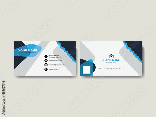 Modern Business Card Design with Blue and White Elements, Vector business card template Visiting card for business and personal use Vector illustration design.
