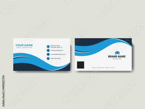 Modern Business Card Design with Blue and White Elements, Vector business card template Visiting card for business and personal use Vector illustration design.