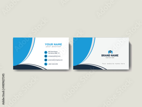 Modern Business Card Design with Blue and White Elements, Vector business card template Visiting card for business and personal use Vector illustration design.