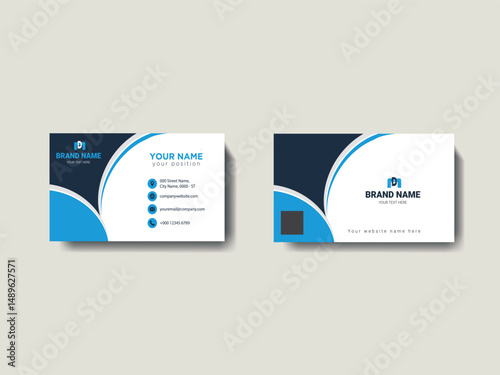 Modern Business Card Design with Blue and White Elements, Vector business card template Visiting card for business and personal use Vector illustration design.