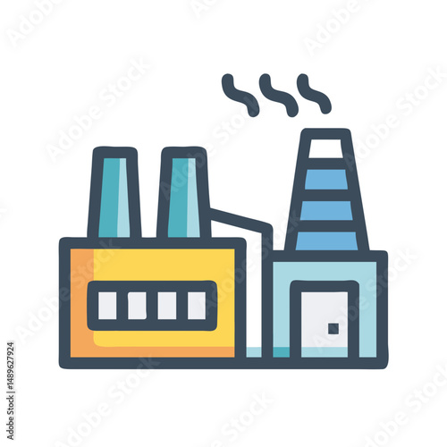 Factory Icon Representing Industrial Production and Manufacturing Facility