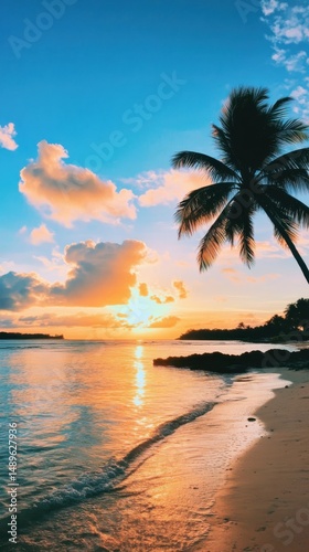 Sunset reflection at tropical beach nature scene calm waters serene environment coastal view relaxation concept