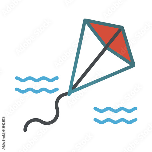Flying Kite Icon Representing Beach Fun and Outdoor Recreational Activity