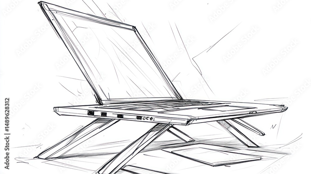 Obraz premium Laptop sketch on stand, workspace background, design concept
