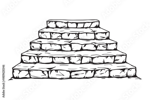 Roughhewn Stone Steps line art