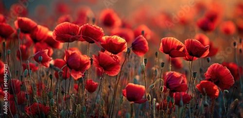 Poppy field red flowers nature landscape
