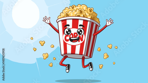 Joyful Jumping Popcorn Cartoon Character