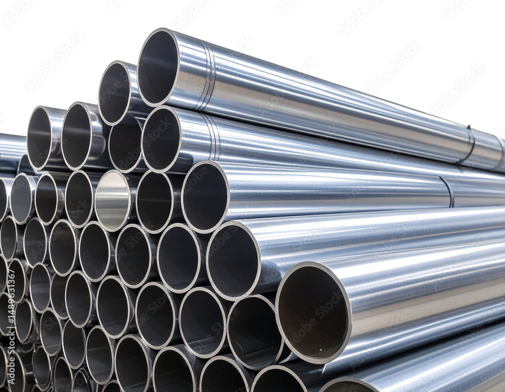 Reflective Metal Tubes in Warehouse Lighting, Isolated on Transparent PNG Reflective Metal Tubes in Warehouse Lighting, Isolated on Transparent PNG