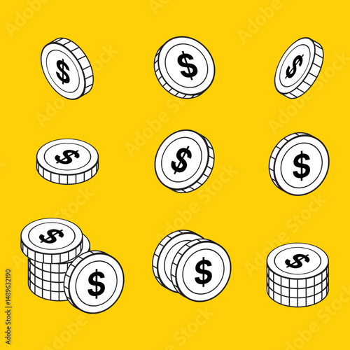 set of coins money icon, icon and symbol, financial and investment