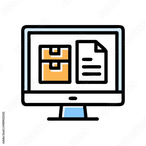 Monitor with Box Icon Representing Online Order Tracking and E-commerce Delivery