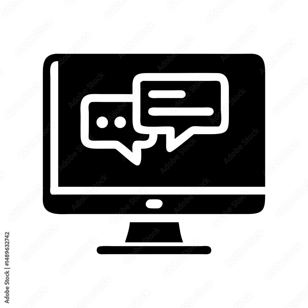 Monitor with Chat Bubble Icon Representing Online Messaging and Digital Communication Monitor with Chat Bubble Icon Representing Online Messaging and Digital Communication