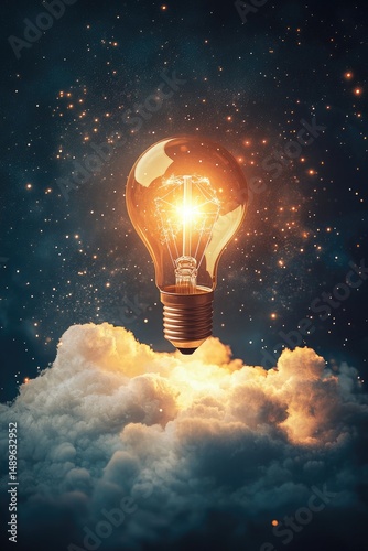Illuminated Idea Above Clouds
