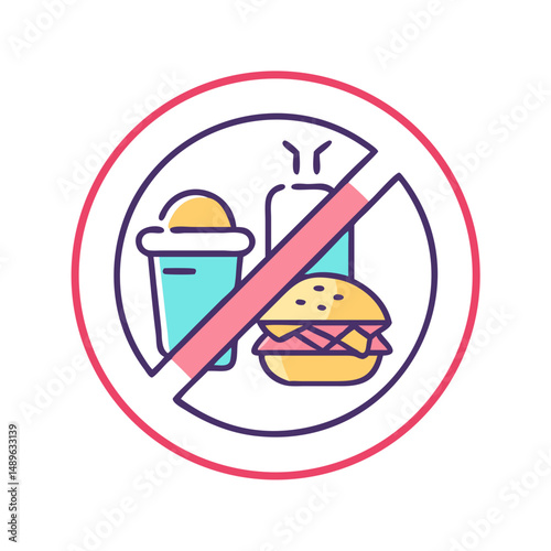No Fast Food Icon Representing Unhealthy Diet Warning and Nutritional Alert