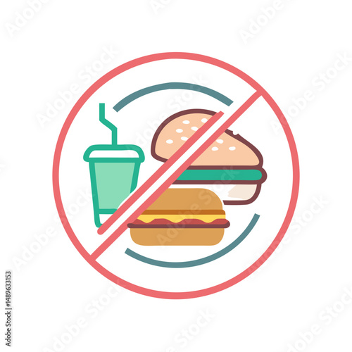 No Fast Food Icon Representing Unhealthy Diet Warning and Nutritional Alert
