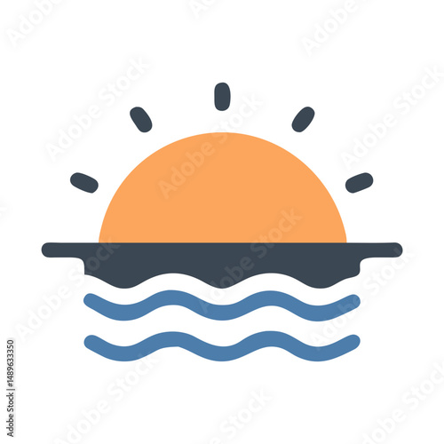 Ocean Sunset Icon Representing Coastal View and Tropical Evening Scene