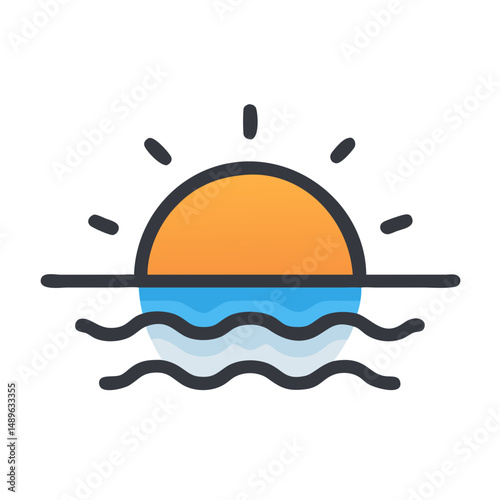Ocean Sunset Icon Representing Coastal View and Tropical Evening Scene