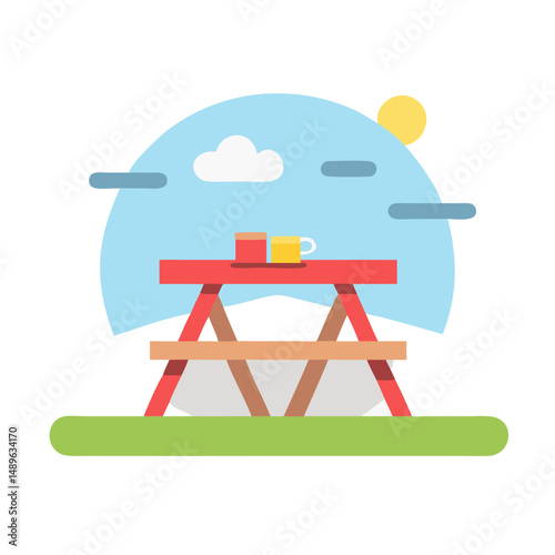 Picnic Table Icon Representing Outdoor Seating and Recreational Dining