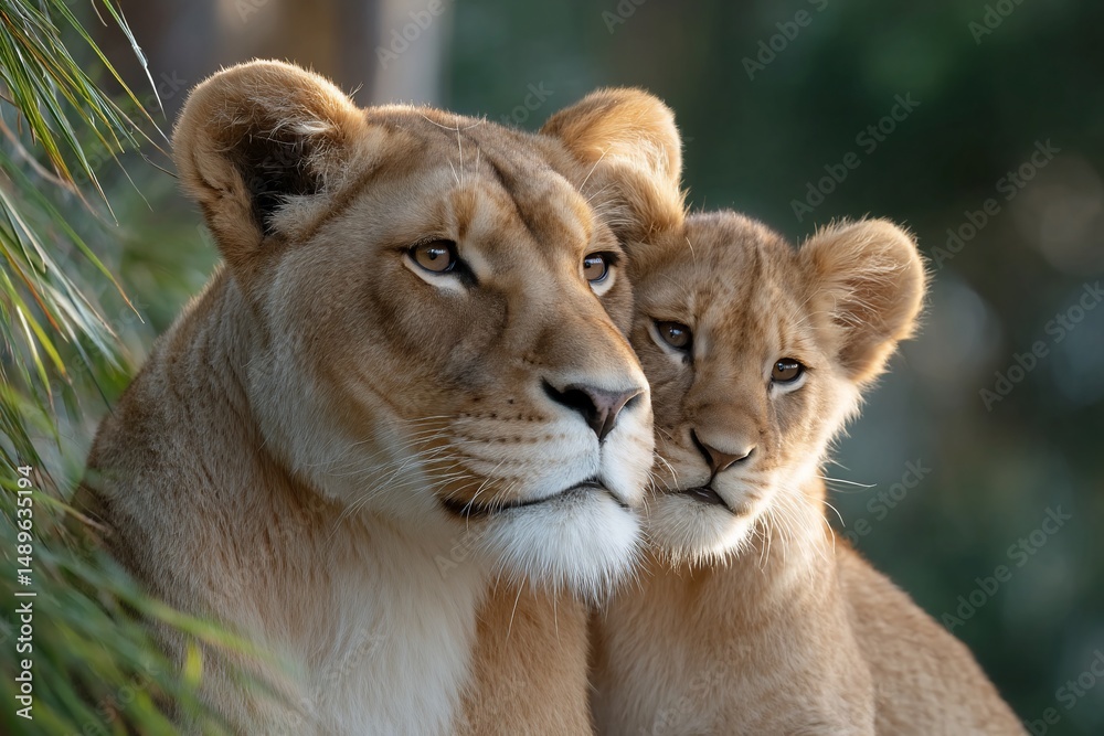 Obraz premium Lioness and Cub Affectionate bond in nature
