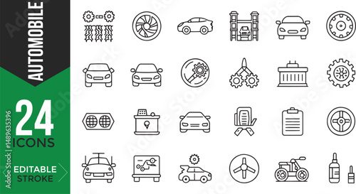 Automobile Line Icon Set – Editable Car, Vehicle & Auto Parts Vectors

 photo