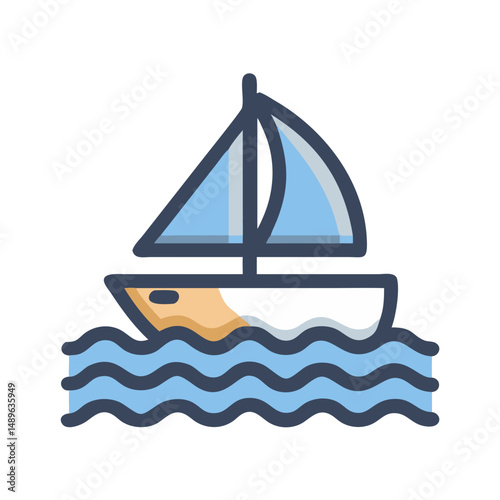 Sailboat on Water Icon Representing Nautical Travel and Leisure Sailing