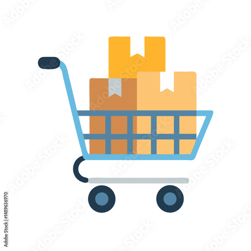 Shopping Cart with Boxes Icon Representing E-commerce and Online Retail Purchases