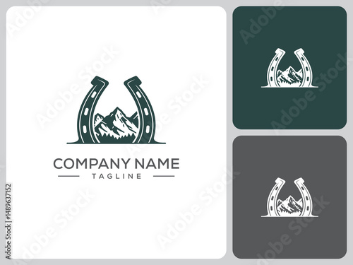vector logo horse farm, mountain horseshoe. logo design