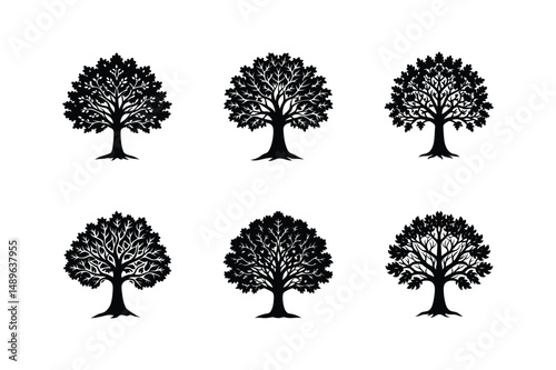 oak sketch silhouette vector illustration, silhouettes of trees