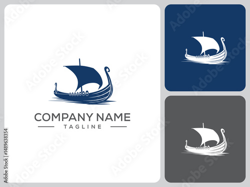 viking sailing ship logo vector. logo design