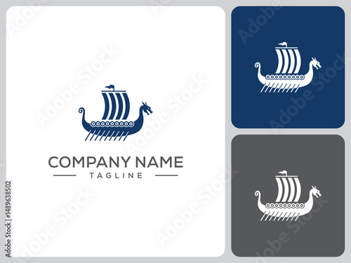 vector logo viking dragon sailing ship. logo design
