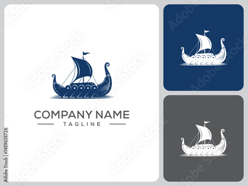 viking sailing ship logo vector. logo design