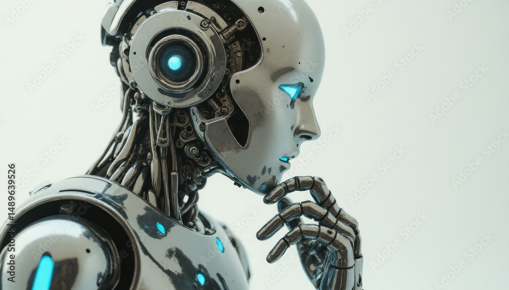 Fototapeta premium Humanoid Robot with Futuristic Design and Glowing Blue Accents