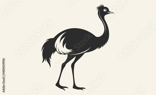 Emu bird silhouette, Emu vector illustration, Emu animal graphic, Emu shape outline, Emu profile art
