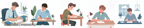 vector young man writing