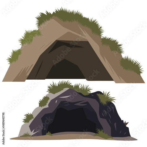 Two different cave formations geological wonder isolated vector illustration on white background