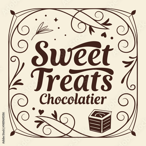 Vintage Chocolate Shop Typography with Retro Style Classic Cocoa Lettering Design

