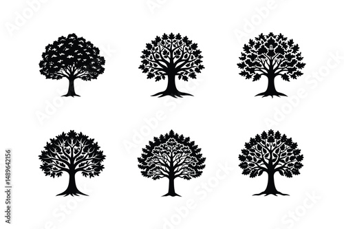 oak sketch icon silhouette vector illustration, silhouettes of trees