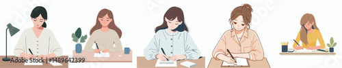 vector young woman writing diary