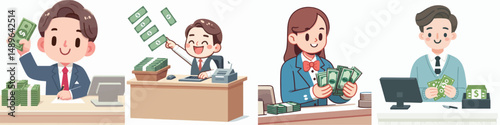 vector teller counting customer money