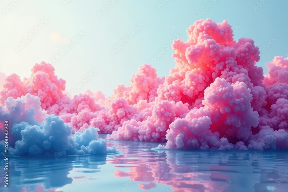 Fototapeta premium Serene Dreamscape Pastel Clouds Reflecting on a Calm, Tranquil Body of Water
