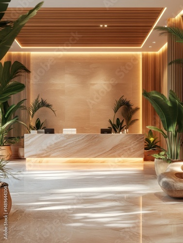 Warm Interior with Plants and Modern Style Reception Area