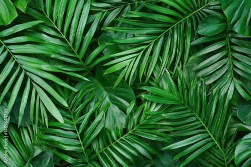 Lush Tropical Green Plant Leaves Background for Textures and Designs