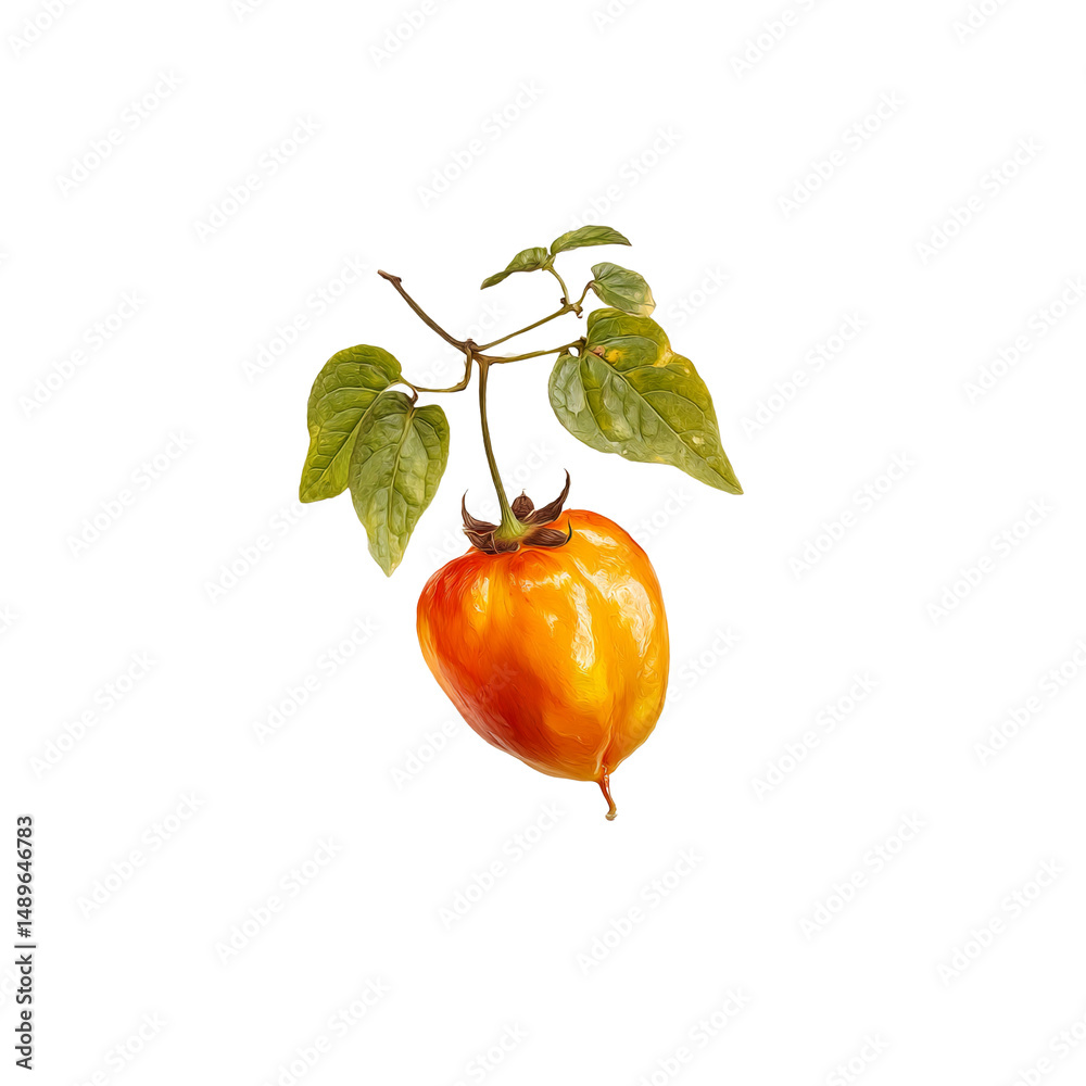 Obraz premium Vibrant Orange Physalis Fruit with Green Leaves on white background