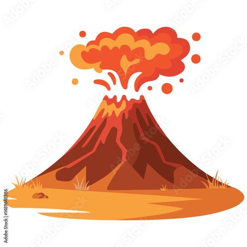 Explosive volcanic activity with smoke and lava isolated vector illustration on white background