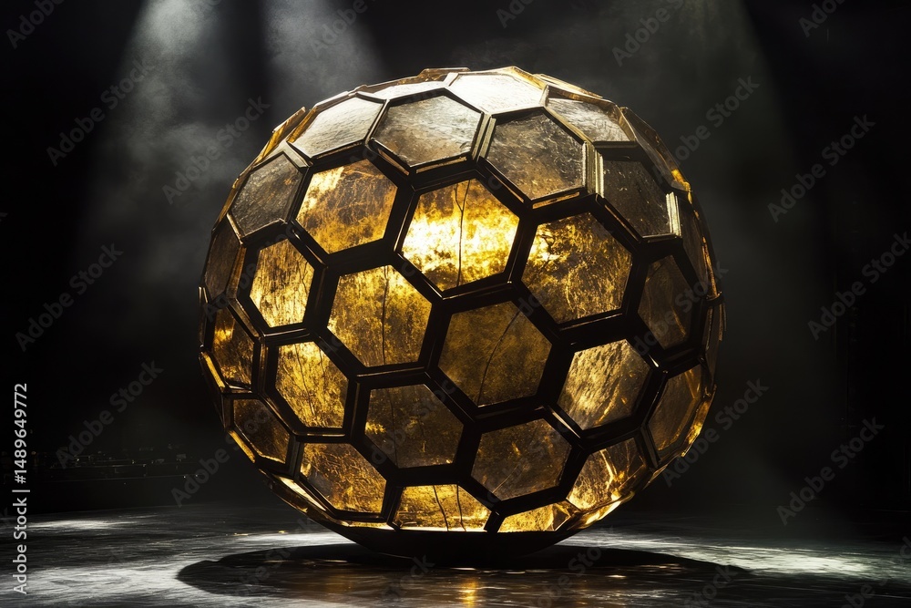 Obraz premium Golden, honeycombed sphere, illuminated from within