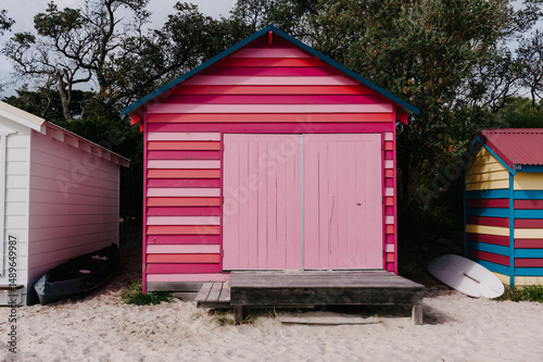 pink and red bathing hut